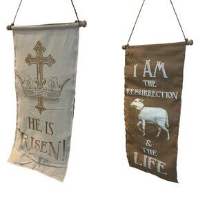 EVER THINE HOME Easter Rustic Burlap Banner Double Sided 'He is Risen'
